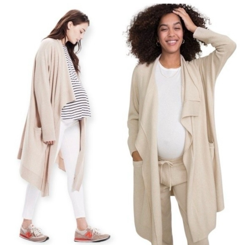 Hatch Maternity Draped Open Cardigan in Light Beige